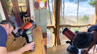 Alex using Celestron Nexstar 4SE telescope in mountains.