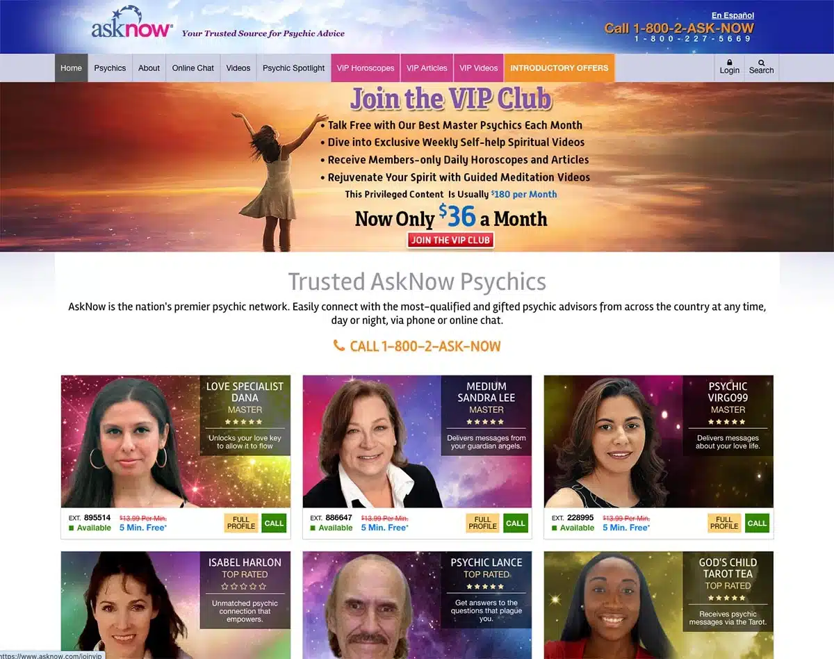 AskNow Online Psychic Website screenshot