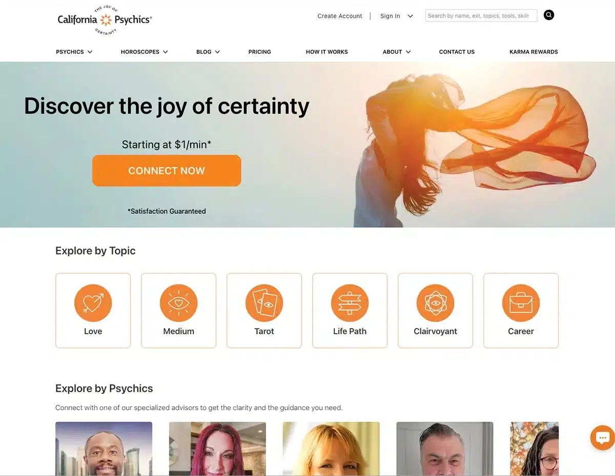 California Psychics website - screenshot