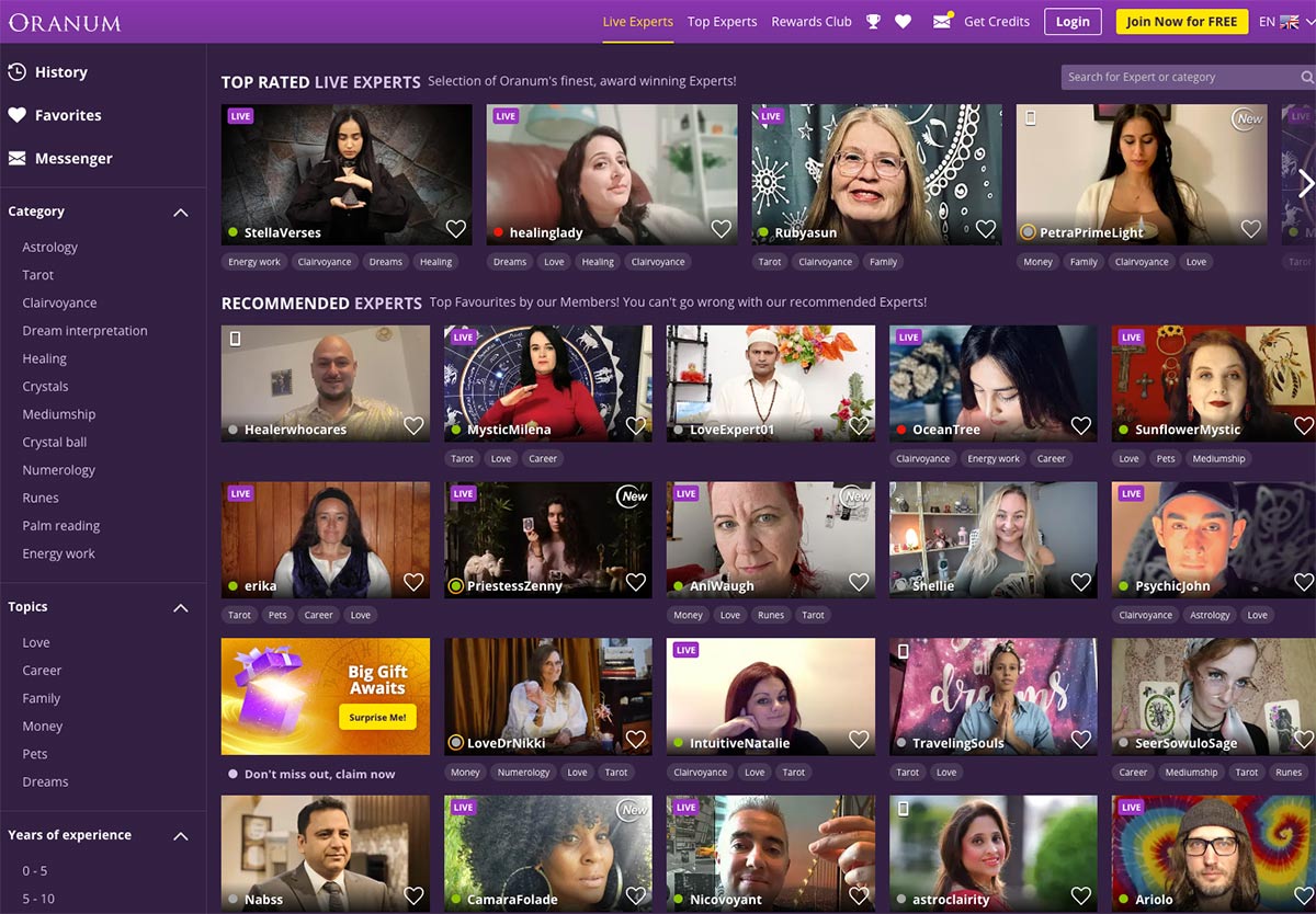 Oranum Online Psychic - website screenshot