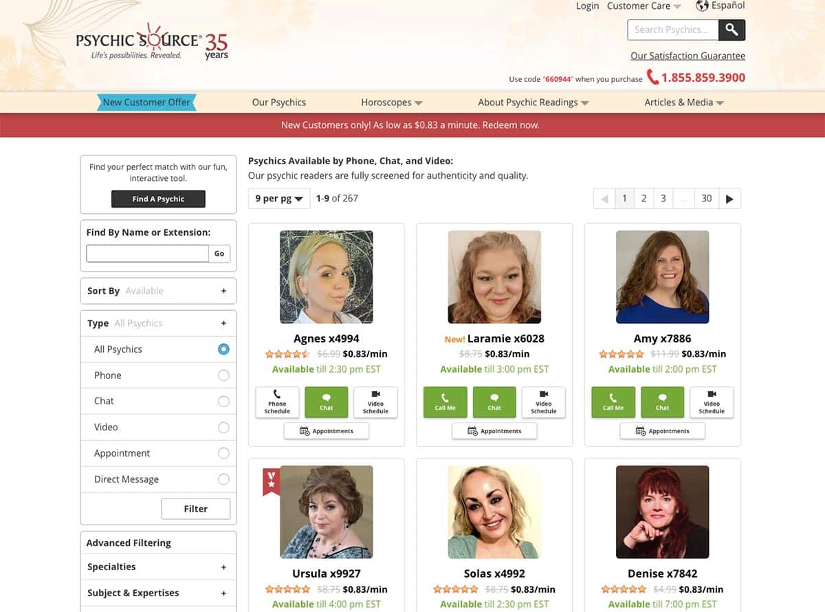 Psychic Source website - screenshot