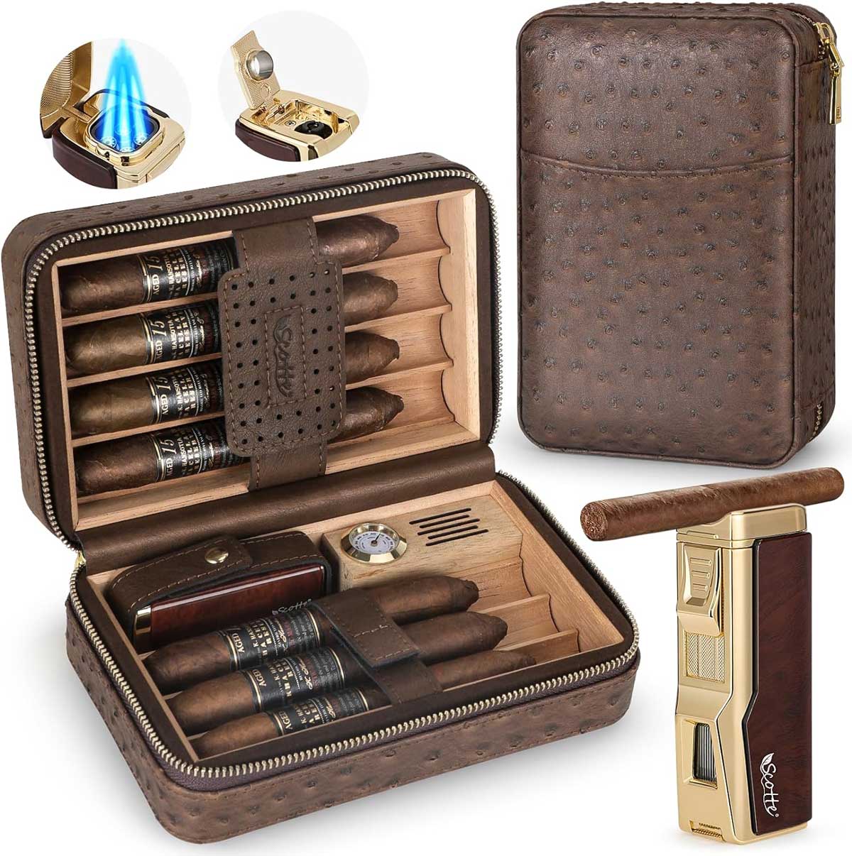Scotte cedar leather lined cigar case
