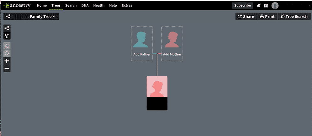 Ancestry family tree screenshot