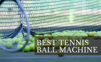 Tennis balls on court with racket (caption: Best Tennis Ball Machine)