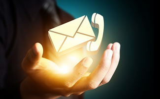 Hands with mail and phone: Contact Us