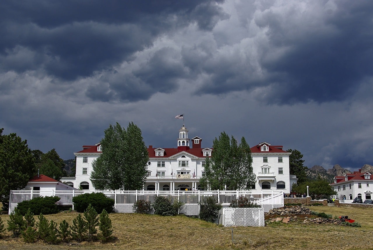 estes park's stanley hotel, mountain, hotel, dark, sky, clouds, weather, stanley, estes, park, colorado, mountains, nature, landscape, summer, travel, building, trees, historic, blue park, blue hotel, stanley, stanley, stanley, stanley, stanley, colorado, colorado, colorado