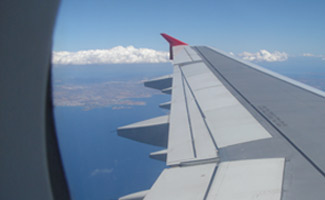 Airplane wing out window