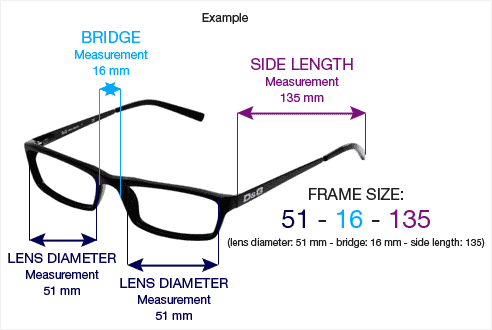 Eyeglasses with measurements