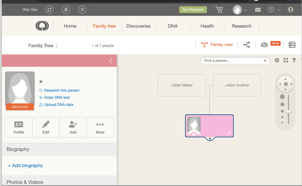 MyHeritage family tree screenshot