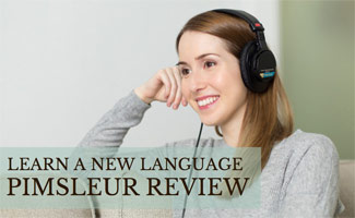 Girl listening to language learning on headphones: Pimsleur Review