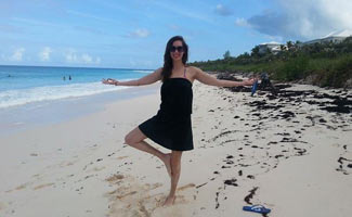 Suzy tree pose on the beach